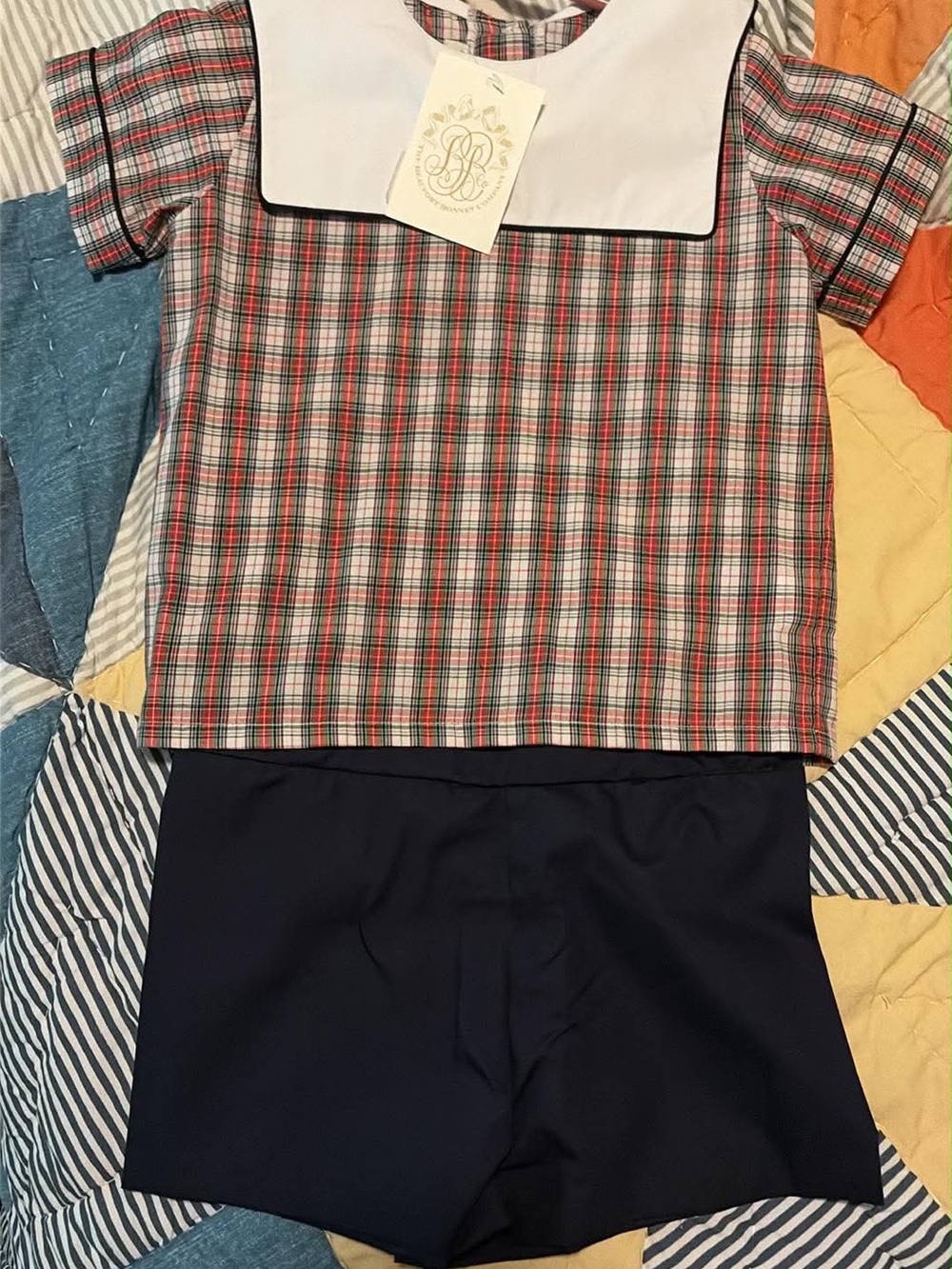 TBBC Plaid Top and Navy Shorts Set